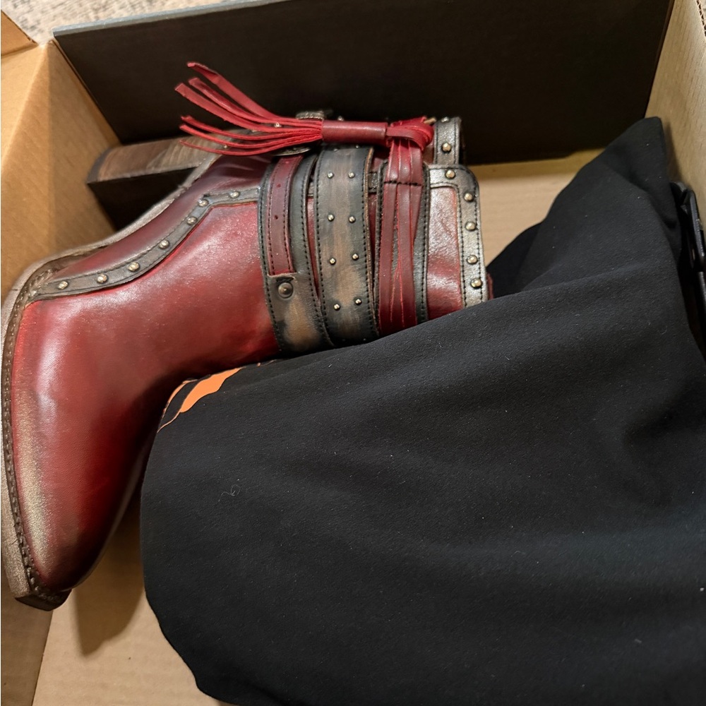 Freebird by Steven Red and Brown Leather Ankle Boots - Picture 6 of 16